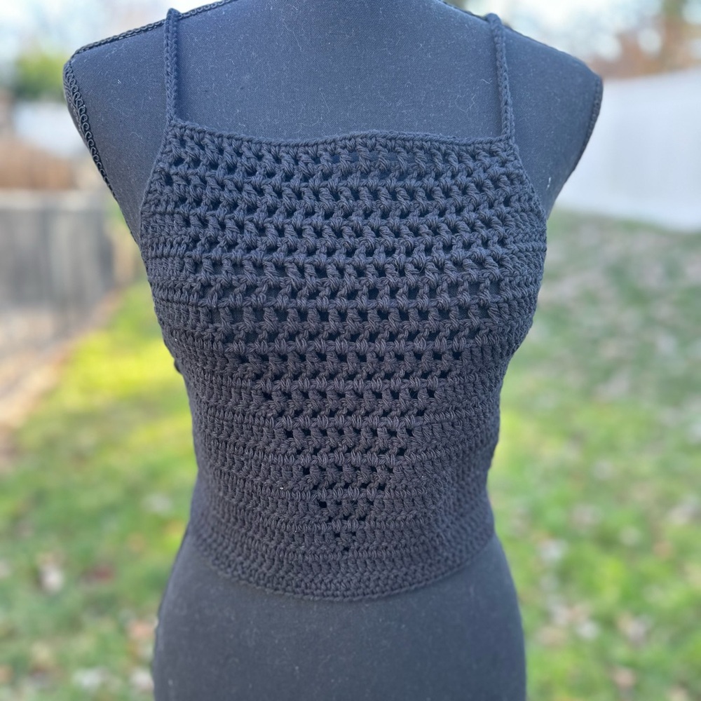Hand Crocheted Mesh Panel Halter Top
